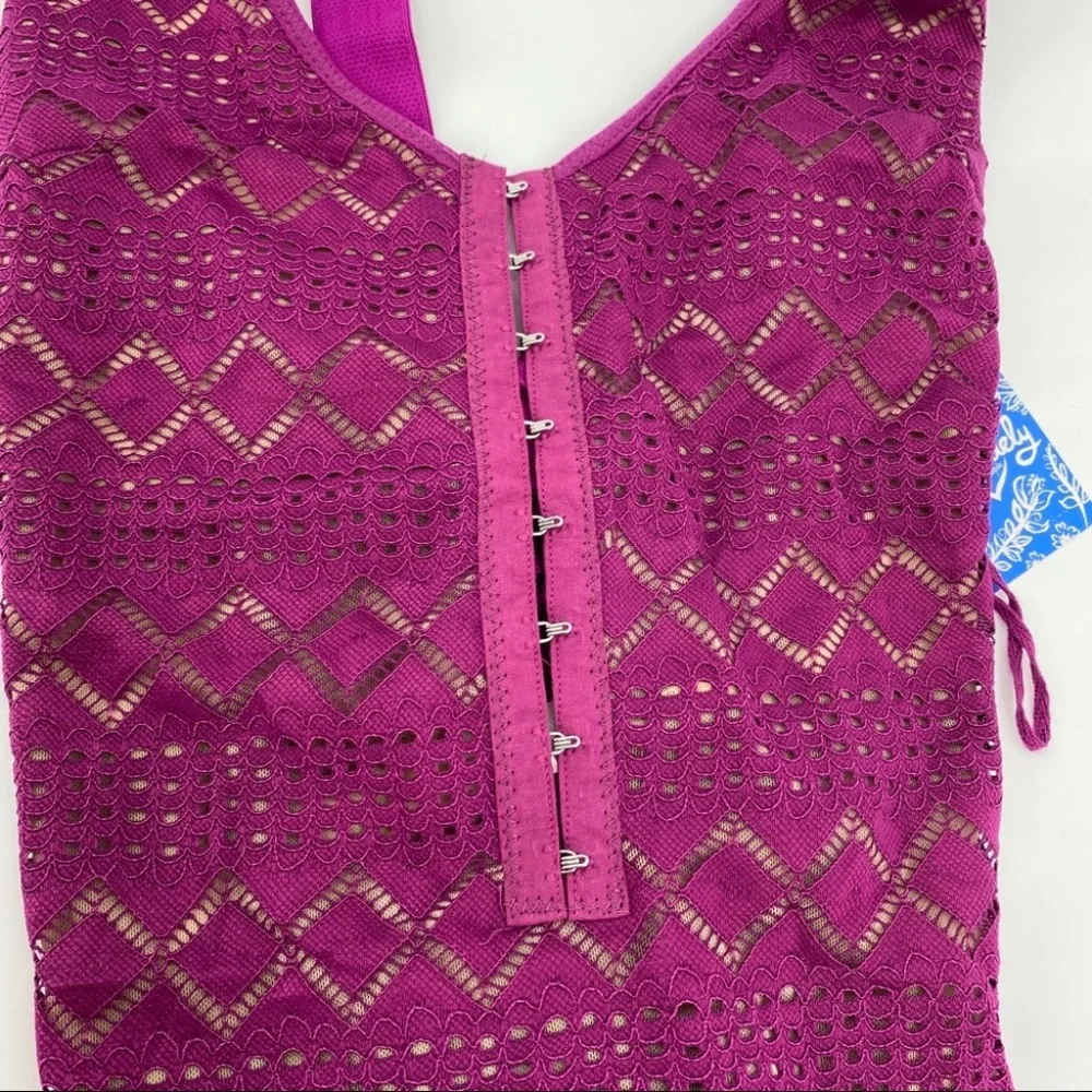 Free People Thank You Never Bodysuit Magenta Small New with Tag